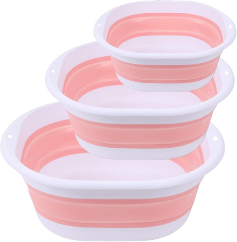 Dalan 3-piece folding washbasin set, foldable dishwasher basin, space-saving folding sink, suitable for apartments, camping, dishwashing, fruit and beverage container, hiking, and household use (Pink) - Image 1